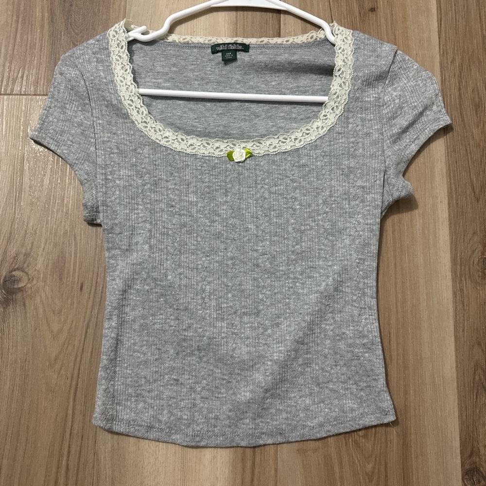 Grey and white lace trim baby tee